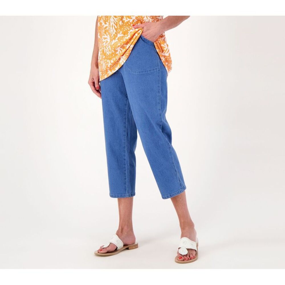 Liberare Women's Petite Pants PL Denim & Co. Original Waist Crop Blue A601801